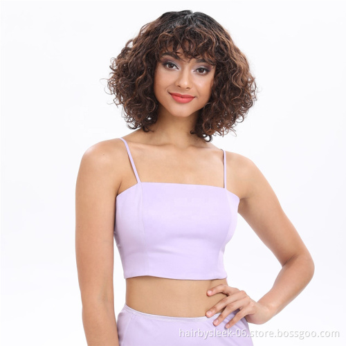 Wholesale vendor 12 inches brown kinky heat resistant ombre curly short Bob with a bang synthetic hair wigs for black women